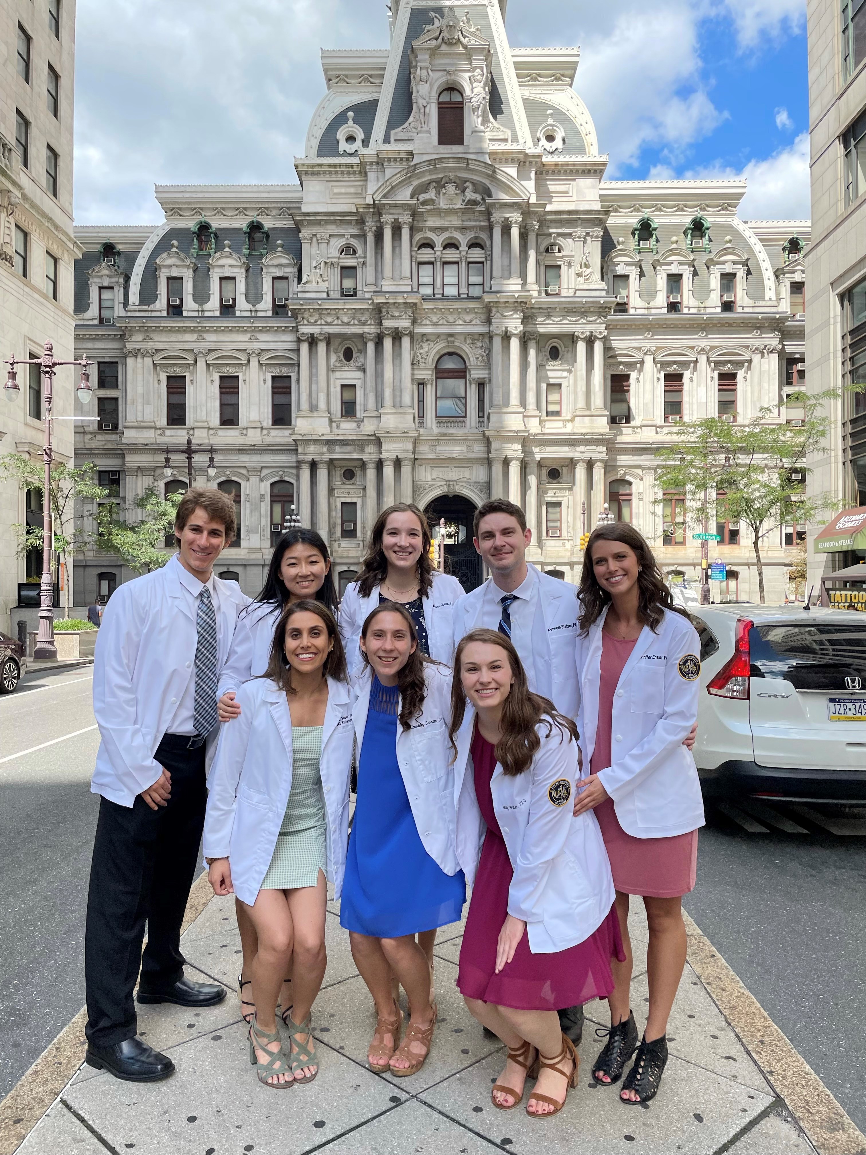 PA student Jen Ensor with fellow students with Philadelphia City Hall in the background
